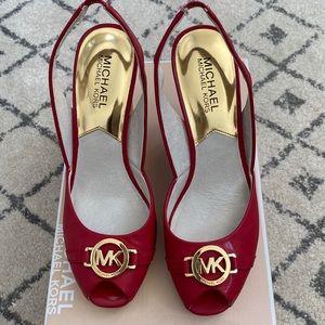 Michael Kors Sling Back Red & White Striped Wedges